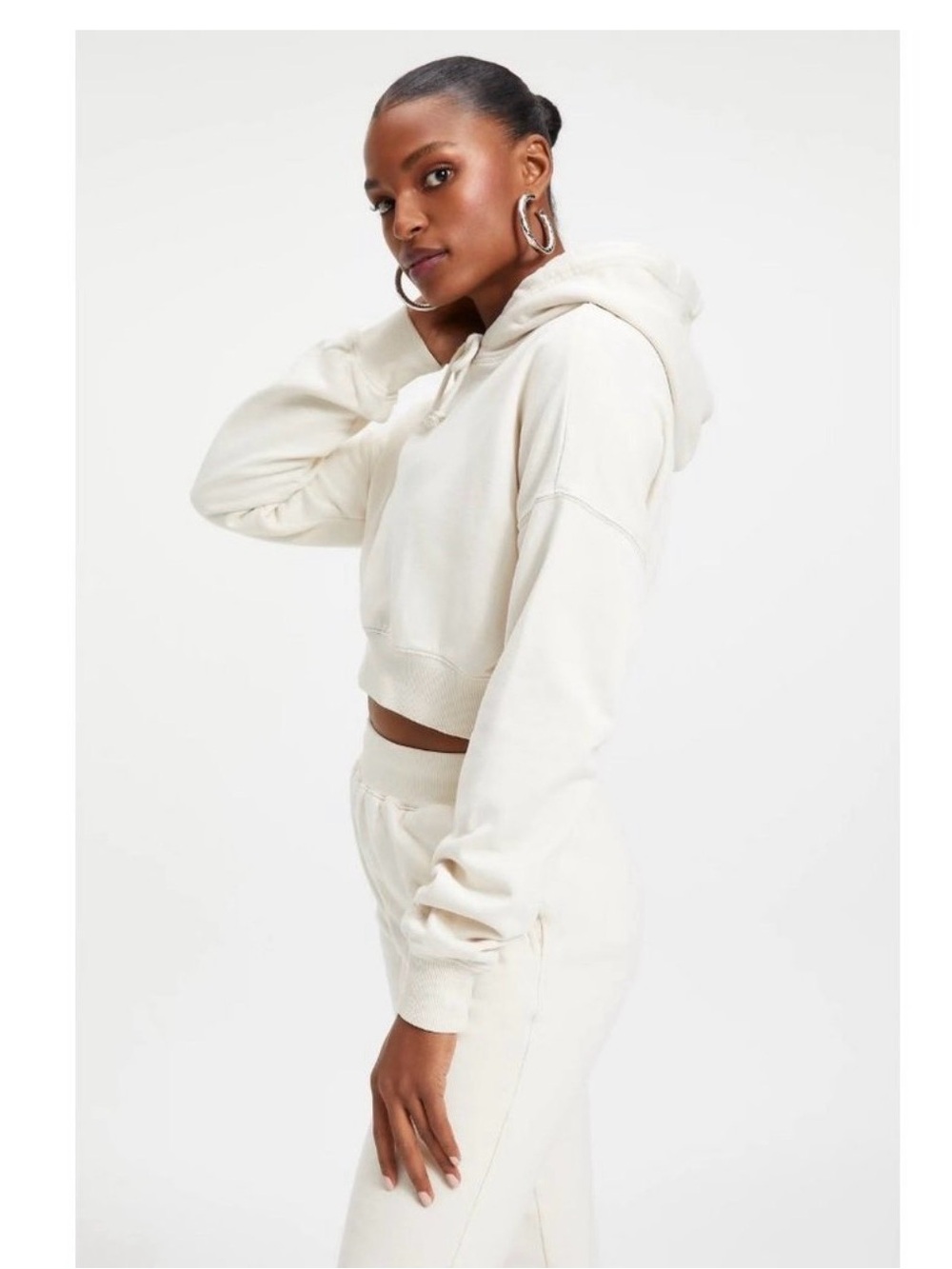 Good American Women's Cream Cropped Hoodie